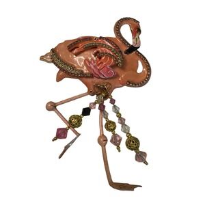 Lunch at the‎ Ritz Flamingo Brooch Pink Rhinestone Enamel Dangle Charms Pin